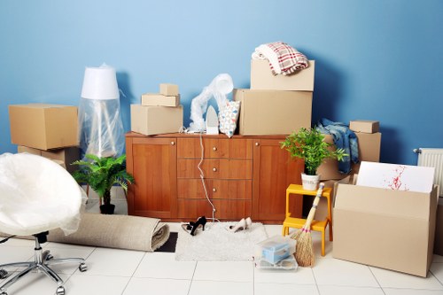 Packed boxes and belongings ready for student removals in Maida Vale
