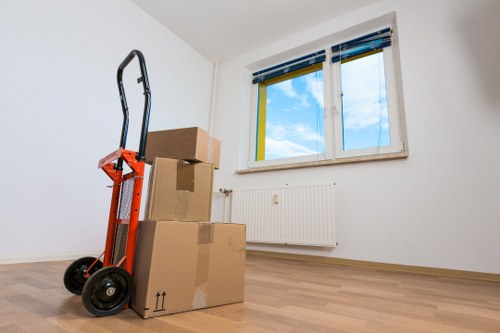 Prepared packing boxes and household items for a Maida Vale flat relocation